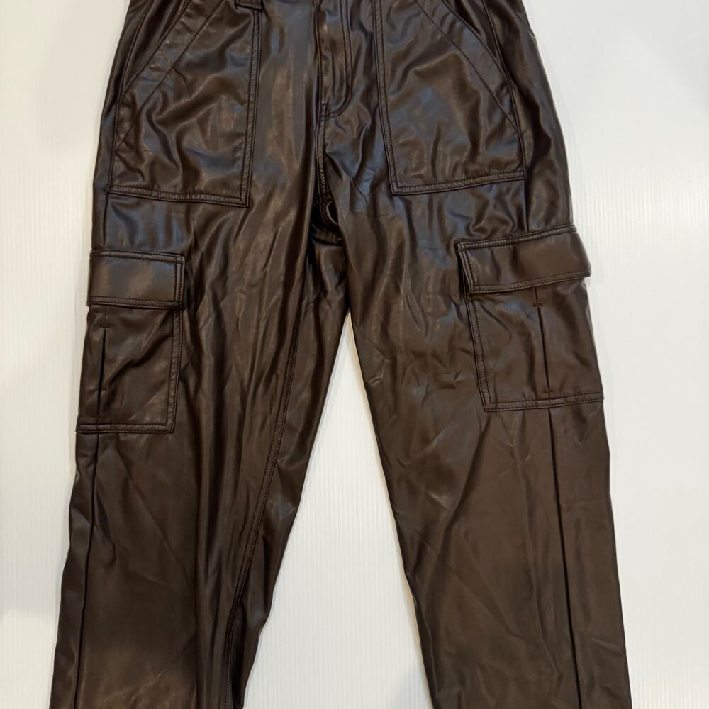 American Eagle Vegan Leather Cargo Pants Brown Straight Leg Women's 8 Long Y2K - Picture 11 of 16